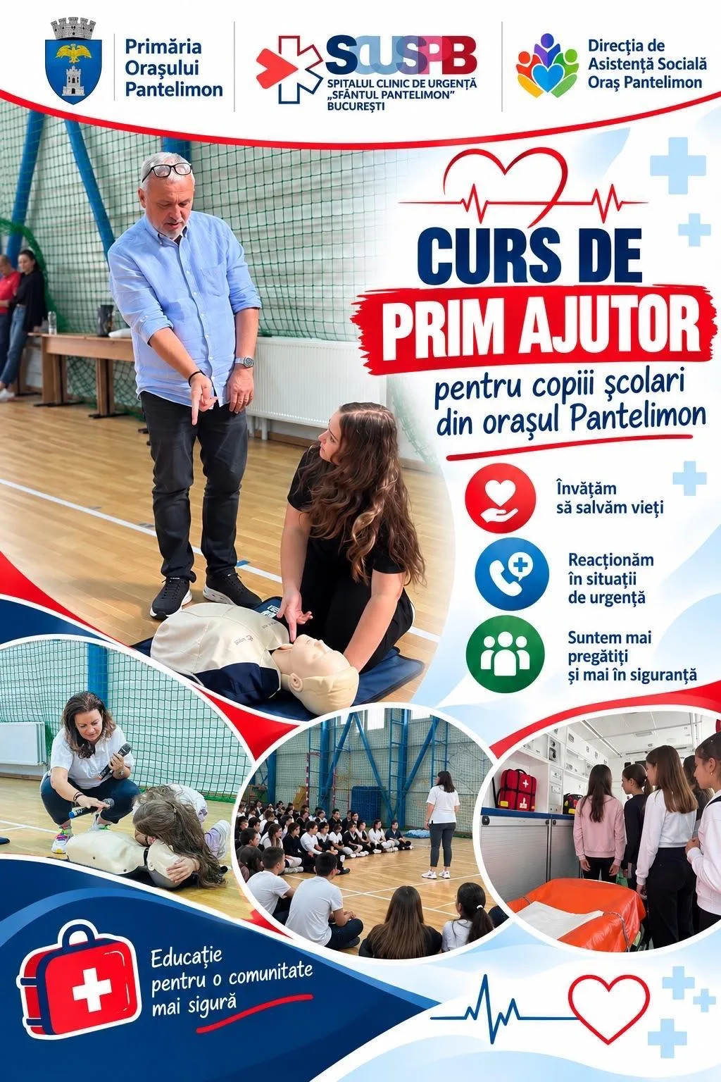 Afișul cursului de prim ajutor pentru copiii școlari din orașul Pantelimon